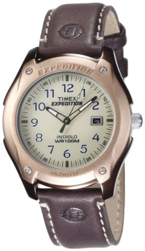 Timex Men's T46971 Expedition Aluminum Trail Analog White Dial Brown Strap Watch