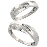 10k White Gold 2-Piece His (7mm) & Hers (6mm) Diamond Wedding Band Set, w/ 0.05 Carat Brilliant Cut Diamonds; (Ladies Size 5 to10; Men's Size 8 to 14)