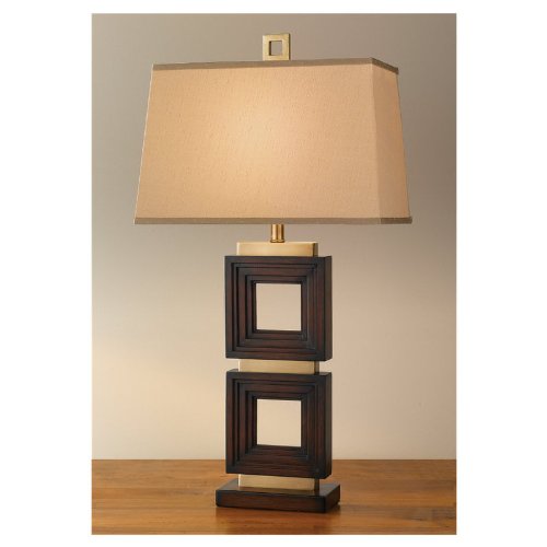Murray Feiss 9879CBM Independents Table Lamp, Coffee Bronze with Mahogany Finish and Champagne Silk Fabric Shade