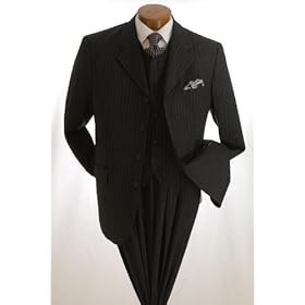 3-Piece- Men's 4-BUTTONS Suit ** SINGLE BREASTED VESTED SUIT ** AVAILABLE IN 4 COLORS OF BLACK STRIPE, BROWN STRIPE, NAVY BLUE STRIPE, and CHARCOAL GRAY STRIPE