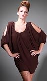 SAMAIRE Batwing Bare Shoulder Sweater Dress Brown