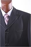 Men's Superior 150's Single Breasted 3 Button Black Tone on Tone Stripe Vested Dress Suit with Wide Leg Pants