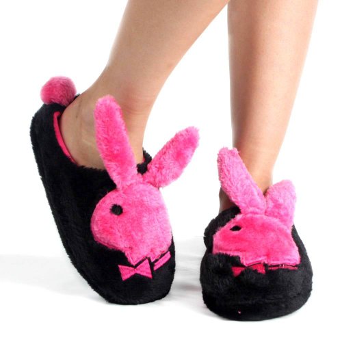 Black Pink Playboy Black Bunny Hopper Slippers Women