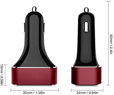 ZimIBL 9.6A / 48W 4-Port USB Car Charger With SmartID Technology for iPhone 6 Plus 5 5S 5C 4 4S, iPad 4 3 2, iPad mini, iPad air, iPad Mini Retina, iPod touch, iPod Nano; Samsung Galaxy S6 Edge S5 S4 S3 S2, Note 4 3 2, Tab S 4, 3, 2; All New HTC M9 M8; LG Optimus G3 G2, Flex, G2 Mini, Google Nexus 5 4 7 8 FHD 2; Other Android Smartphone/Tablets (Black-Red)