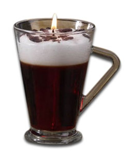 DecoGlow Glass Coffee Shop Collection 4.25-Inch x 4-Inch Glass Coffee Mug Filled With Irish Cream Scented Gel Candle