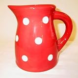 Ronnie's Terramoto Ceramic, Medium Pitcher 1.5 Quart, Tomato Red Base with White Polka Dots