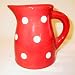 Ronnie's Terramoto Ceramic, Medium Pitcher 1.5 Quart, Tomato Red Base with White Polka Dots