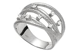 14K White Gold Hand-Crafted Matte-Finish Designer Ring, Enhanced with Prong Set Diamonds.