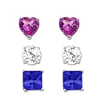 10k White Gold Created Sapphire Earring Set