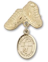 Gold Filled Baby Badge with St. Sebastian Volleyball Charm and Baby Boots Pin