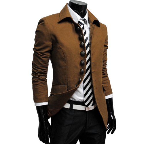 TheLees (737) Mens Casual Slim 8 Button Jacket Blazer BROWN[