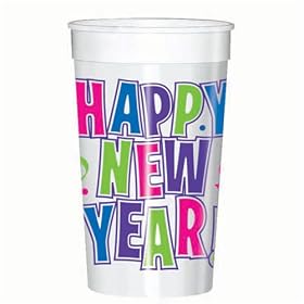 Happy New Year Jewel Tone Printed 16 Ounce Plastic Tumblers (25 count)