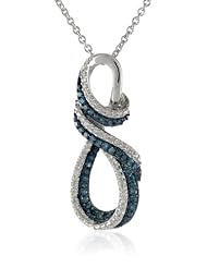 Sterling Silver Blue and White Diamond Infinity Pendant Necklace (1/4Cttw, I-J Color, I2-I3 Clarity), 18"