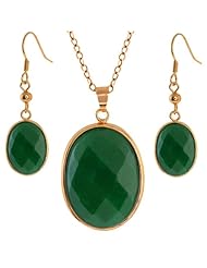 Stunning Jadelite Faceted Green Color Oval 1" Pendant + 1/2" Earrings Set