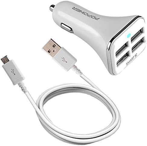 Car charger: 4 Port USB Car charger 5v 6.8A AND Micro-USB Cable for Samsung Galaxy S4/S6 Edge/S6/S3/Note 4 Edge/Note 5/LG G3/HTC and More(White)