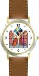 Virgin Mary and Angel Gabriel (Stained Glass) Christian Theme - WATCHBUDDY&reg; DELUXE TWO-TONE THEME WATCH - Arabic Numbers - Brown Leather Strap-Size-Large ( Men's Size or Jumbo Women's Size )