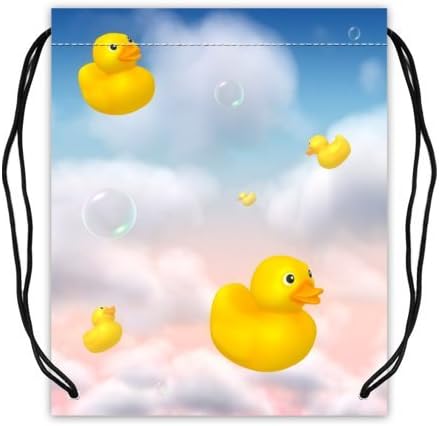 Little Rubber Ducky in the Dream Sky Polyester Fabric Basketball Drawstring Bags Sport Ball Bag (Twin Sides)