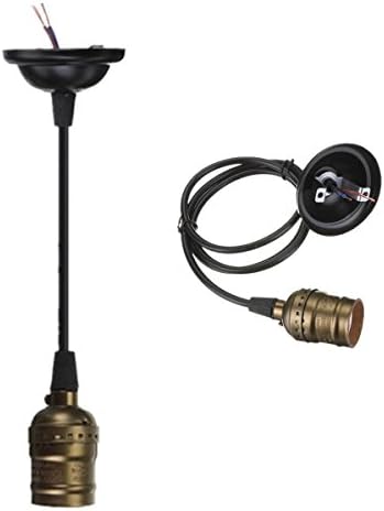 HiqLED Brass Screw Thread DIY Light Socket Vintage Copper Edison Retro Pendant Lamp Holder for E26 E27 Light Bulbs, without Switch and with 3.94ft Cord (Pack of 2) (Copper)