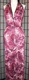 APSARA Celeste Deep V Halter Maxi Dress in Angels Crimson Print