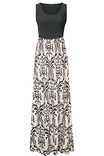 Zattcas Womens Summer Contrast Sleeveless Tank Top Floral Print Maxi Dress (Small, Black Taupe)
