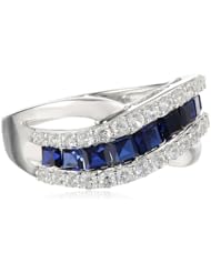 Sterling Silver, Created Ceylon Sapphire, and Created White Sapphire Ring, Size 7