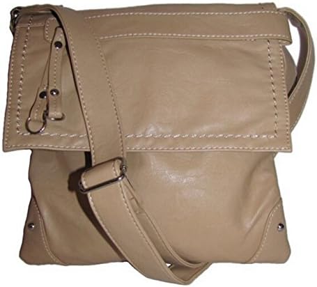 Stitched Flap Cross-body Handbag (Tan)