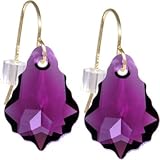 14k Yellow Gold Austrian Crystal Amethyst (February) Baroque Dangle Earrings