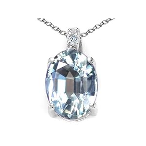 Buy 1.51 cttw 14k Gold Genuine Oval Aquamarine and Diamond Pendant - 14kt White Gold by Finejewelers
