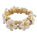 Hawaiian White Plumeria Flower and Wood Bead Elastic Bracelet