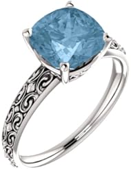 Platinum 8.00x8.00mm Antique Cushion Cut Sky Blue Topaz Ring -- LIFETIME WARRANTY