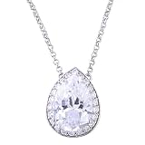 Ladies Rhodium Pear White Cubic Zirconia Cluster Pendant