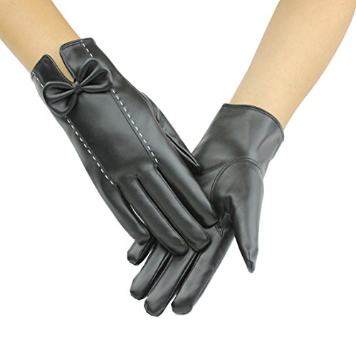 Topcoco Women's PU Leather Touchscreen Winter Warm Driving Gloves Black
