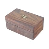 Sheesham Wood Box with Brass Inlay and Flower Design. Gorgeous and Unusal Trinket Box or Display Ornament. Looks Great in Any Home. Ideal New Home Gift or 5th Wedding Anniversary Gift