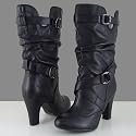LEACH Chunky Heel Fashion Slouchy Dress Boots Black