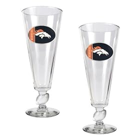Denver Broncos NFL 2pc Pilsner Glass Set with Football on stem - Oval Logo by magazines