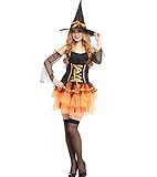 《M-Citron 》 ｴﾑ･ｼﾄﾛﾝ レディース コスプレ ハロウィン 衣装 コスチューム 小悪魔 とんがり帽子付き 【 セクシー 魔女 オレンジ 】
