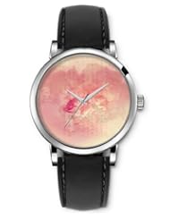 SPRAWL Aanalog Fashion Series Silver Ladies Watches of Genuine Black Leather Strap,Unique Wrist Watch for Women Girls Designed with Charter a pink background