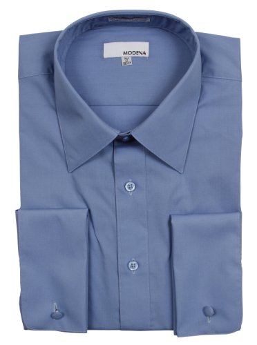 Mens Modena Solid Cadet Blue French Cuff Dress Shirt