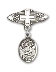 Sterling Silver Baby Badge with Our Lady of Knock Charm and Badge Pin with Cross