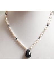 Single Strand Trendy Natural Fantastic Pearl & Sapphire Drop Beaded Necklace