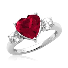 10k White Gold Heart-Shaped Created Ruby and Round Created White Sapphire... by