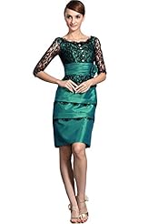 Knee Length Taffeta Jeweled Applique Lace Evening Dress/Mother-of-the-Bride Dress 