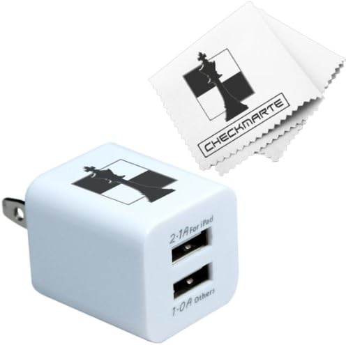 CheckMarte Dual Port Universal USB to AC Adapter Charger for iPhone 2/3/4/5/5S/5C, iPad Air/2/3/4/Mini, iPod Nano 7 Touch 5 iTouch (WHITE)