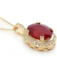 PassionGems 9.3 ct natural ruby & diamond pendant & chain 14k gold