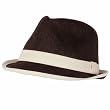 100% Linen Summer Light Fedora Trilby Hat Dark Brown with Cream M/L
