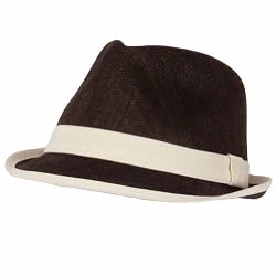 100% Linen Summer Light Fedora Trilby Hat Dark Brown with Cream M/L