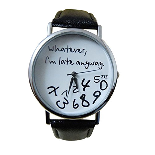 Lookatool® Hot Women Leather Watch Whatever I am Late Anyway Letter Watches New (Black)