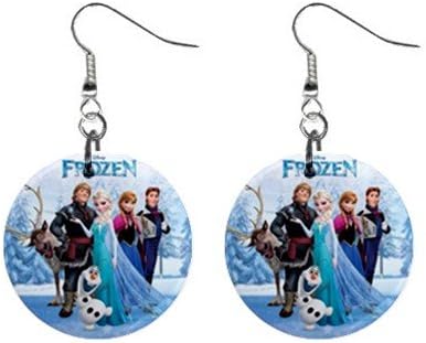 Elsa Anna Olaf Kristoff Sven Frozen Disney Cute Cartoon Printed on Earrings, 1 Inch Diameter, Fish Hook Style Closure