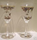 Bradford Exchange Lena Liu Lilacs + Roses Hummingbird Art Crystal Stemware Goblets