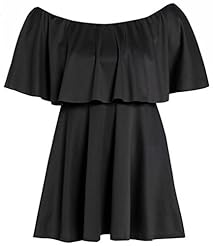 Peplum Cap Sleeves Off the Shoulder Flared-Skirt Elastane/Polyester Thigh Length Skater Dress/Mini Dress 